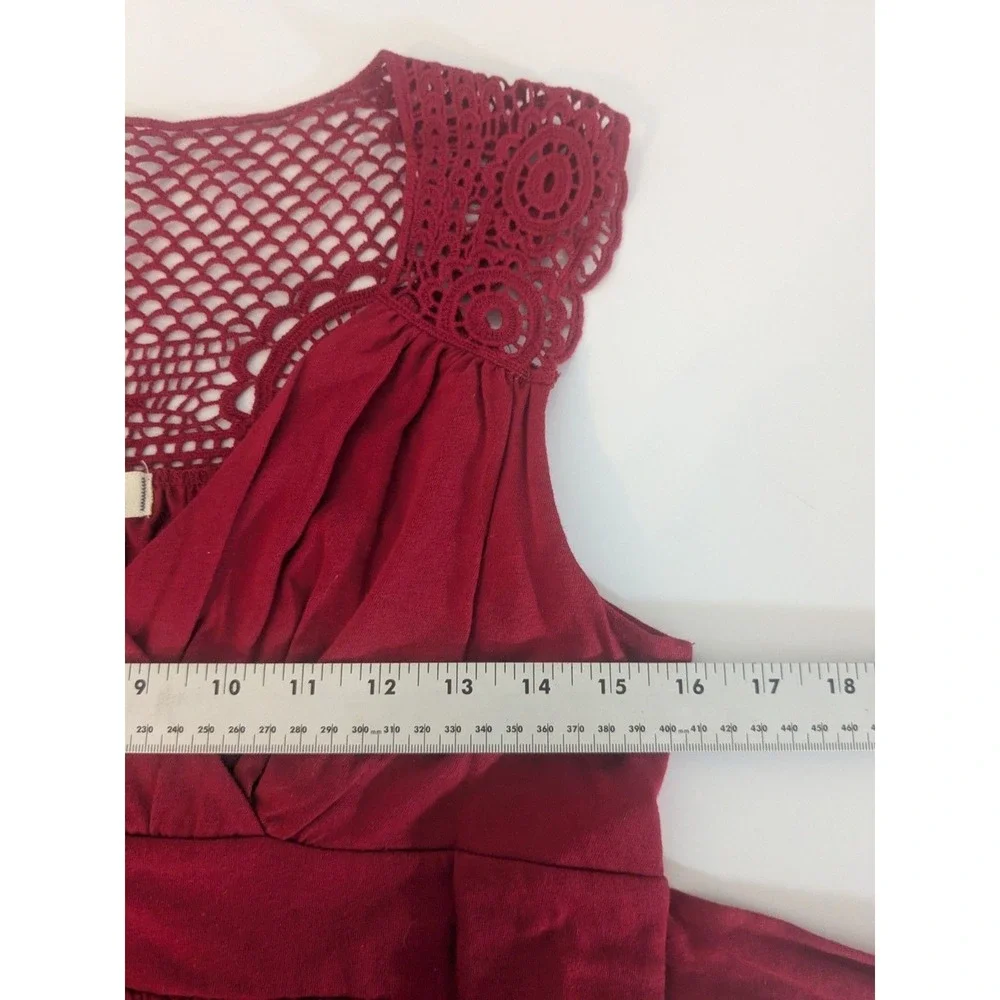 LEI Jrs XL Red Y2K Boho Babydoll top Crochet Lace Sleeveless Empire Waist Tie - Picture 4 of 6